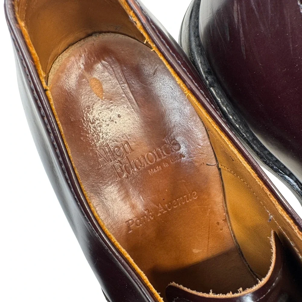 Allen Edmonds Park Avenue Oxford Shoes Leather Burgundy Dress Cap Toe Mens‎ 9 B